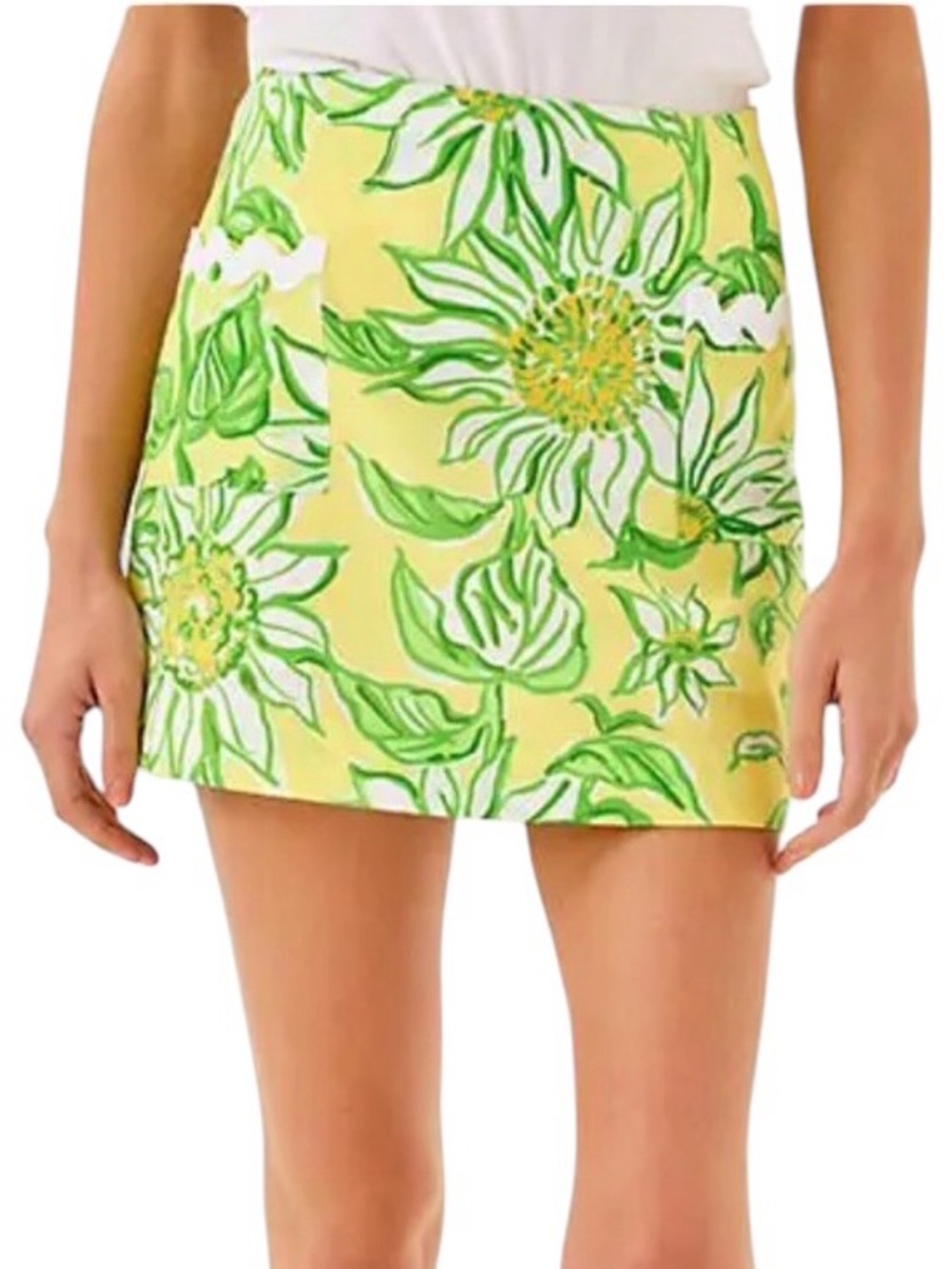 Lilly Pulitzer Gardner Yellow Green Floral Print Ricrac Trim Mini Skort Skirt 12